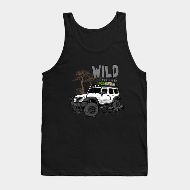 Wild Explorer Jeep - Adventure White Jeep Wild Explore for Outdoor enthusiasts Tank Top by 4x4 Sketch